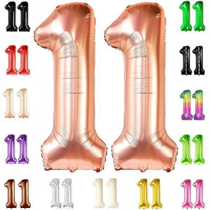 Katchon, Giant Rose Gold 11 Balloons Number - 40 Inch | Happy 11Th Birthday Decorations For Girls | Rose Gold 11 Balloon For 11 Year Old Girl Birthday Decorations | 11 Birthday Balloons For Girls