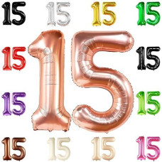 Katchon, Giant 15 Rose Gold Balloon Number - 40 Inch | 15Th Birthday Decorations For Girls | 15 Balloons Number For Rose Gold Birthday Decorations | Rose Gold Number 15 For Quinceanera Decorations