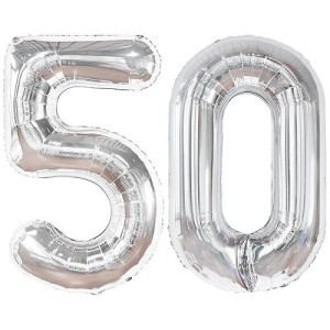 Katchon, Huge Silver 50 Birthday Balloons - 40 Inch | 50Th Birthday Decorations Women Black And Silver | Silver 50 Balloons, 50Th Silver Birthday Decorations | White 50Th Birthday Decorations Men