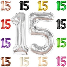 Giant, Silver 15 Balloons Number - 40 Inch | Number 15 Balloons, Happy 15Th Birthday Decorations For Girls | Silver 15 Number Balloon, 15 Birthday Decorations Boy | 15Th Birthday Decorations For Boys