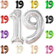 Katchon, Giant 19 Birthday Balloons Silver - 40 Inch | 19 Balloons For 19Th Birthday Decorations | Silver 19 Balloon Number | 19Th Birthday Balloons For 19 Year Old Birthday Party Decorations