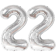 Katchon 22 Balloon Number Silver - 40 Inch | 22 Number Balloons | Silver 22 Balloons, 22 Birthday Decorations For Men | Number 22 Balloons | 22 Birthday Balloons For 22 Birthday Decorations For Women