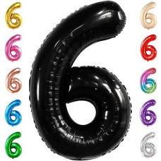 Katchon, Giant Black Number 6 Balloon - 40 Inch | 6Th Birthday Balloon For 6Th Birthday Decorations | 6 Balloons For Birthday | Six Balloon Number | 6 Year Old Balloon For 6 Year Decorations