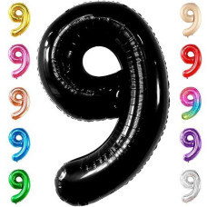 Katchon, Giant Black Number 9 Balloon - 40 Inch | Black 9 Balloon | 9Th Birthday Balloon For 9Th Birthday Decorations For Boys | 9 Year Old Balloon For 9 Years Birthday Decorations | 9 Number Balloon