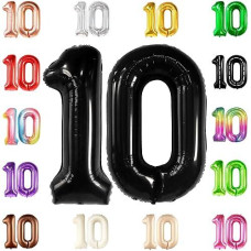 Katchon, Giant Black 10 Balloon Number - 40 Inch | 10Th Birthday Decorations | Black 10Th Birthday Balloons For 10 Birthday Decorations Black | Black Number 10 Balloons