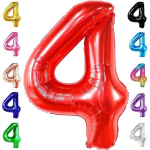 Katchon, Giant Red Number 4 Balloon - 40 Inch | 4Th Birthday Balloon, 4 Year Old Boy Birthday Decorations Boy | 4 Year Old Balloon, 4Th Birthday Decorations For Boys | 4 Year Old Birthday Balloons