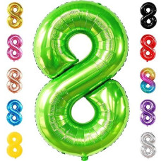 Katchon, Light Green Number 8 Balloon - 40 Inch | Green Neon 8 Balloon Number For 8Th Birthday Decorations Boy | Number 8 Green Happy Birthday Balloons For Green Girl Safari Birthday Decorations 8