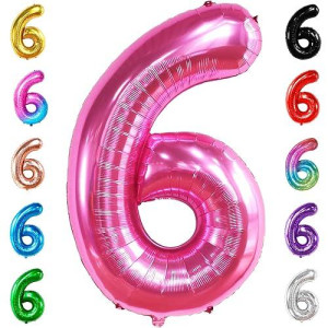 Katchon, Giant Hot Pink Number 6 Balloon - 40 Inch | 6Th Birthday Balloon For 6Th Birthday Decorations | 6 Balloons For Birthday | Six Balloon Number | 6 Year Old Balloon For 6 Year Decorations