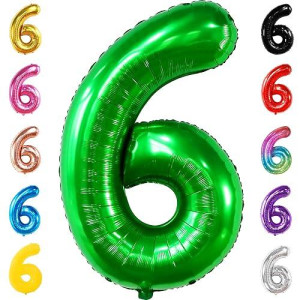 Katchon, Giant Dark Green Number 6 Balloon - 40 Inch | 6Th Birthday Balloon For 6Th Birthday Decorations | 6 Balloons For Birthday | Six Balloon Number | 6 Year Old Balloon For 6 Year Decorations