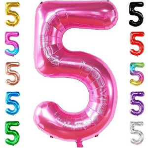 Katchon, Giant Hot Pink 5 Balloon Number - 40 Inch | Number 5 Balloon For 5Th Birthday Decorations Girl | 5 Year Old Balloon For Pink Party Decorations | Five Balloon Number, Pink Birthday Decorations