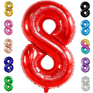 Katchon, Giant, Red 8 Birthday Balloon - 40 Inch | Red 8 Balloon, 8Th Birthday Decorations Boy | 8 Year Old Balloon, 8 Year Old Birthday Decorations | Red Number 8 Balloon, 8Th Birthday Balloons