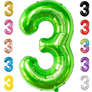 Katchon, Light Green Number 3 Balloon - 40 Inch | Green 3 Balloon Number For Three Rex Birthday Decorations Boy | Green Three Balloon For Dinosaur Birthday Party Supplies | 3Rd Birthday Decorations