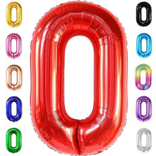 Giant, Red 0 Balloon Number - 40 Inch | 0 Digit Balloon, Red Party Decorations | Red Zero Balloon, Number 0 Balloons For Turning Red Birthday Decorations | 0 Number Balloons, Red Decorations For Party