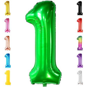 Katchon, Green One Balloon For First Birthday - Large 40 Inch | Green Number 1 Balloon For Wild One Birthday Decorations For Boys | Green 1 Balloon For First Birthday | Golf First Birthday Decorations