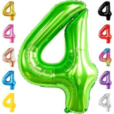 Katchon, Light Green Number 4 Balloons - 40 Inch | Green 4 Balloon Number For Grave Digger Birthday Party Supplies | Lime Green 4 Year Old Balloon For Dinosaur Birthday Decorations 4 Year Old Boy