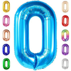 Giant Blue 0 Number Balloons - 40 Inch | 0 Digit Balloon For Ocean Theme | Blue 0 Balloon For Ocean Theme Birthday Party Supplies | Mylar Blue Number 0 Balloon | Blue Mermaid Birthday Decorations