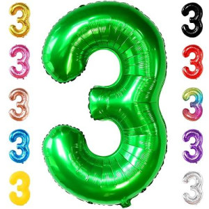 Katchon, Giant Dark Green Number 3 Balloon - 40 Inch | Three Rex Birthday Party Decorations | Green 3 Balloon Number For Dinosaur Balloons | Green Three Balloon For Three Rex Birthday Decorations Boy