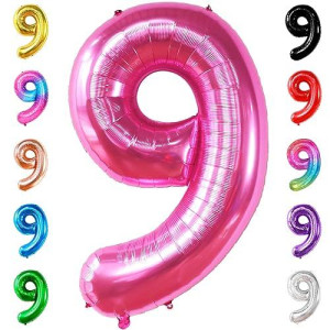 Katchon, Giant Hot Pink Number 9 Balloon - 40 Inch | Hot Pink 9 Balloon | 9 Birthday Balloon For 9 Birthday Decorations | 9 Balloon For Birthday Party Decorations | 9 Number Balloon