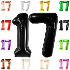 Katchon, Giant Black 17 Balloon Numbers - 40 Inch | Happy 17Th Birthday Decorations, 17 Birthday Balloons | Number 17 Balloons For Happy Birthday Decorations | 17 Number Balloons