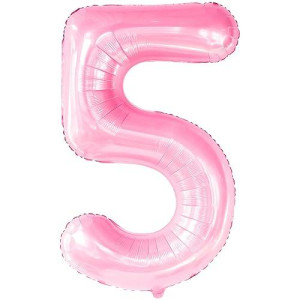 Katchon, Giant Pink Number 5 Balloon - 40 Inch | Light Pink Five Is A Vibe Balloons | 5 Balloon Number, 5Th Birthday Decorations Girl | 5 Year Old Balloon For 5 Year Old Girl Birthday Decorations