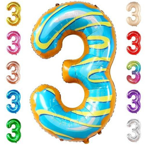 Katchon, Huge Donut Number 3 Balloon - 40 Inch | Number 3 Donut Balloon | Donut Birthday Party Decorations | Donut Number Balloons | Donut Party Decorations | Donut 3 Balloons For Birthday Decorations