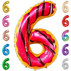 Katchon, Giant Number 6 Donut Balloon - 40 Inch | Donut 6 Balloon For Donut Birthday Party Decorations, 6 Balloon Number, Donut Grow Up Party Decorations | Donut Birthday Party Decorations 6 Year Old