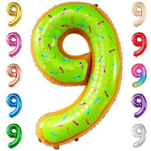 Katchon, Huge Number 9 Donut Balloon - 40 Inch | 9 Birthday Balloon, 9Th Birthday Decorations For Boys | 9 Year Old Balloon, Donut Birthday Party Decorations | Donut Birthday Party For 9 Year Old Girl