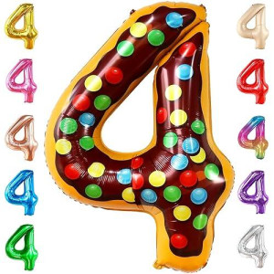 Katchon, Giant Number 4 Donut Balloon - 40 Inch | Sweet 4 Balloon For Donut Birthday Party Decorations | Donut 4 Balloon For Four Ever Sweet Birthday Decorations | Donut Party Balloons For Birthday