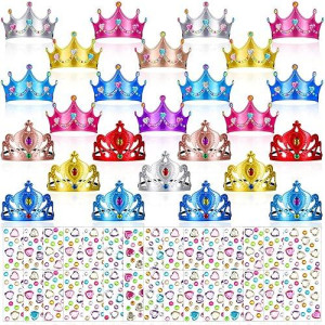 66 Pieces Foam Princess Tiaras Diy Crowns Kids Party Favors Craft Crystal Diamond Sticker Girls Making Your Own Tiara (Multicolor)