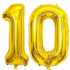 40 Inch Gold 10 Number Balloons Giant 10 Balloons Gold Birthday 10 Balloons 10Th Birthday Anniversary Events Party Decorations Supplies