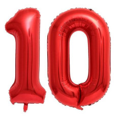 40 Inch Red 10 Number Balloons Giant 10 Balloons Red Birthday 10 Balloons 10Th Birthday Anniversary Events Party Decorations Supplies