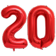 40 Inch Red 20 Number Balloons Giant 20 Balloons Red Birthday 20 Balloons 20Th Birthday Anniversary Party Decorations Supplies