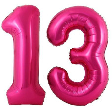 40 Inch Hot Pink 13 Number Balloons Giant Jumbo Huge 13 Or 31 Foil Mylar Helium Number Digital Balloons Dark Pink Birthday Mylar Digital Balloons 13Th 31St Birthday Anniversary Events Party