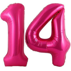 40 Inch Hot Pink 14 Number Balloons Giant Jumbo Huge 14 Or 41 Foil Mylar Helium Number Digital Balloons Dark Pink Birthday Mylar Digital Balloons 14Th Birthday Anniversary Events Party Decorations