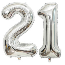 40 Inch Silver 21 Number Balloons Giant Jumbo Huge 12 Or 21 Foil Mylar Helium Number Digital Balloons Silver Birthday Mylar Digital Balloons 12Th 21St Birthday Anniversary Events Party Decorations