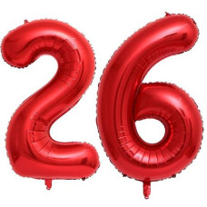 40 Inch Red 26 Number Balloons Giant Jumbo Huge 26 Or 62 Foil Mylar Helium Number Digital Balloons Red Birthday Mylar Digital Balloons 26Th Or 62Th Birthday Anniversary Events Party Decorations