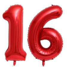 40 Inch Red 16 Number Balloons Giant 16 Or 61 Balloons Red Birthday 16 Balloons 16Th Birthday Anniversary Party Decorations Supplies