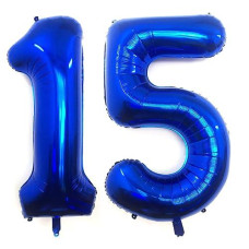 40 Inch Navy Blue 15 Number Balloons Giant Jumbo Huge 15 Or 51 Foil Mylar Helium Number Digital Balloons Dark Blue Birthday Mylar Digital Balloons 15Th Birthday Anniversary Events Party Decorations