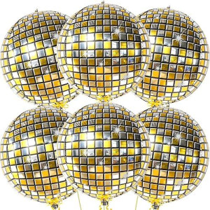 Katchon, Gold Disco Ball Balloons - Big 22 Inch, Pack Of 6 | Metallic 4D Sphere Gold Disco Balloons For Graduation Decorations Class Of 2025 | Graduation Balloons For Gold Disco Party Decorations