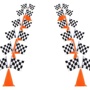 Yoelvn 12 Pack 8X5.5 Inch Checkered Flags Black And White Checkered Stick For Race Car Two Fast Centerpieces,Finish Line Flags Racing Checkered Flags For Traffic Cones,Racing Cars Themed Birthday