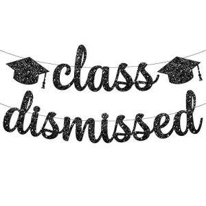 Katchon, Glitter Class Dismissed Banner - 10 Feet, No Diy | Black Graduation Banner 2025, College Graduation Decorations | 2025 Graduation Party Decorations | Graduation Decorations Class Of 2025