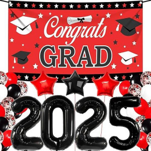 Katchon, Red And Black Graduation Decorations 2024 Set - Pack Of 40 | Black 2024 Balloons, Congrats Grad Banner | Graduation Decorations Class Of 2024 Red And Black | 2024 Graduation Party Decorations