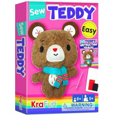 Krafun Teddy Bear Animal Sewing Kit For Kids Beginner My First Art & Craft, Includes Teddy Doll Stuffed Doll, Instructions & Plush Felt Materials For Learn To Sew, Embroidery, Age 7 8 9 10 11 12