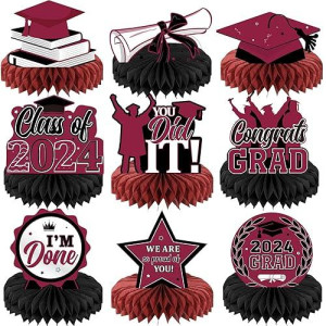 Yisong 9 Pieces 2025 Graduation Party Table Decorations Class Of 2025 Congrats Graduation Centerpieces For Tables Congratulate Honeycomb Centerpiece Table Topper For Grad Party Supplies(Maroon)