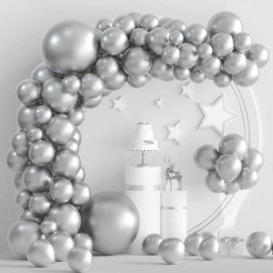 Tuparka Silver Balloons 102 Pcs Metallic Silver Balloons Garland Arch Kit 18 12 10 5 Inches Party Balloons For Birthday Wedding Baby Shower Anniversary Party Decor