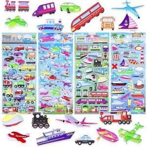 SHANGRLA 3D Puffy Transportation Stickers for Kids - 4 Sheets