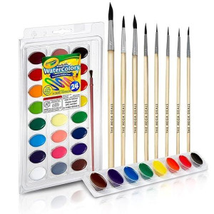 Watercolor Paint Set - Includes 24 Watercolor Paint, 8 Paintbrushes For Kids - Ultimate Washable Paints Watercolors Supplies Set - Water Color Painting Kids, 9 Piece Set