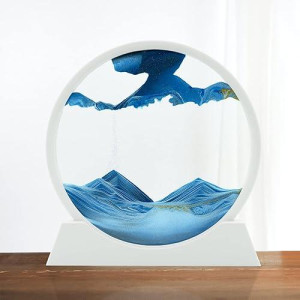 Winthfure Moving Sand Art Picture 3D Deep Sea Sandscape In Round Glass Flowing Sand Frame,Large Desktop Art Toys, Home And Office Desktop Decorations (12”, 1-Blue)