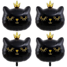 Giant Cat Balloons 22 Inch Adorable Black Crown Kitty White Cat Balloons For Kitten Pet Cat Theme Birthday Party Decorations