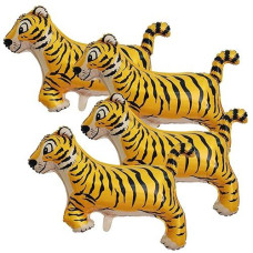 Giant Tiger Balloons 40 Inch Tiger Shaped Balloons Woodland Tiger Balloons For Jungle Safari Themed Kids Birthday Party Decorations(Pack Of 4)